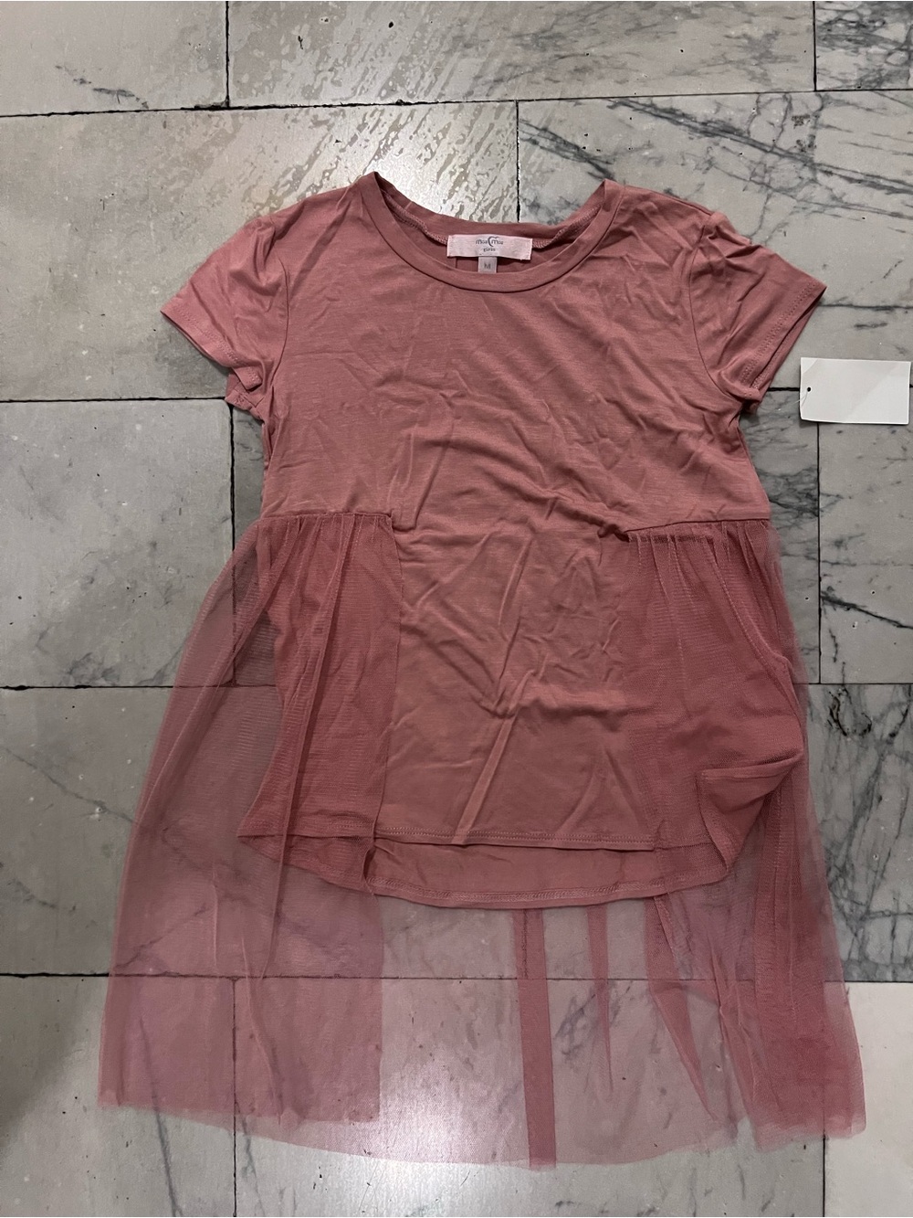 Adorable Girls' Dusty Rose Short Sleeve Tulle Tunic Top